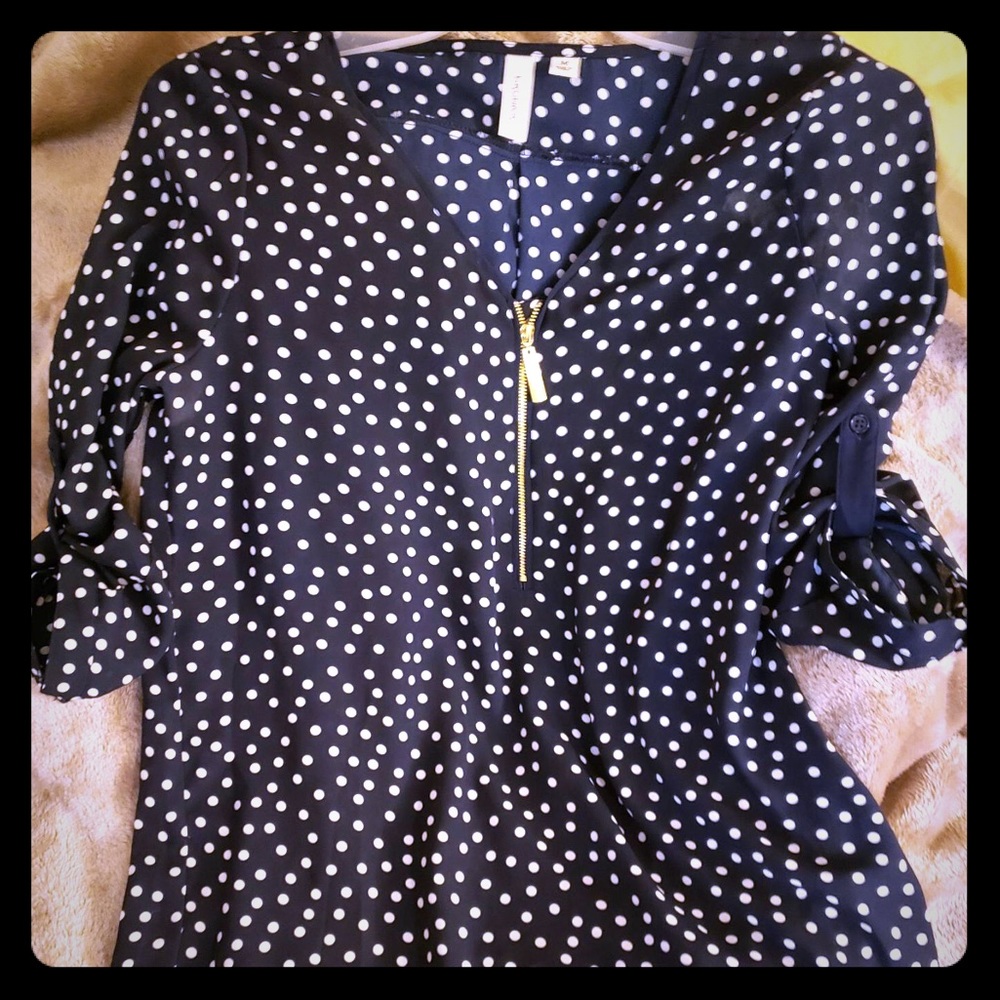 Navy with white polkadot blouse size medium